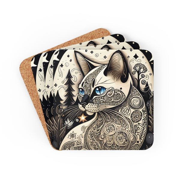 Siamese #2, Corkwood Coaster Set - Image 6