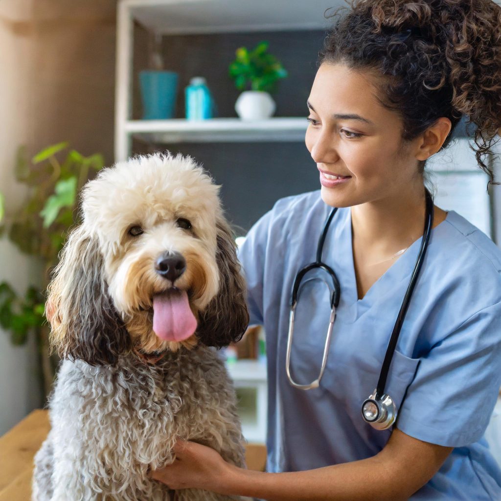 veterinarian with dog